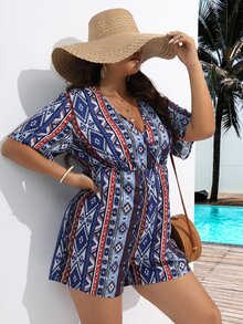 SHEIN Holidaya Jumpsuits Plus Size Trọn gói Hình học Bộ lạc Boho - Nhiều màu - Xem 5
