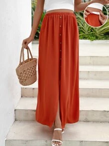 SHEIN Maternity Button Front Adjustable Waist Skirt - Burnt Orange - View 6