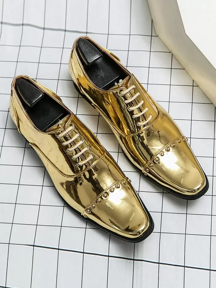 Gold Glittering Sparkle Metallic Studs Punk Rock Lace Up Mens Sneakers Shoes