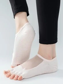 1 par de calcetines de yoga con dedos antideslizantes sólidos para deportes al aire libre - Rosa Pálido - Ver 1