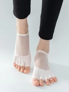 1 par de calcetines de yoga con dedos antideslizantes sólidos para deportes al aire libre - Rosa Pálido - Ver 2