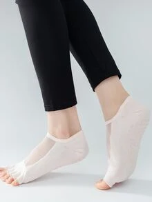 1 par de calcetines de yoga con dedos antideslizantes sólidos para deportes al aire libre - Rosa Pálido - Ver 4