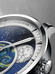 Men Galaxy Print Mechanical Watch - Black - View 5