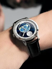 Men Galaxy Print Mechanical Watch - Black - View 6