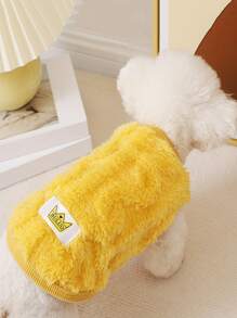 1 件可爱毛绒圆领创意设计宠物毛绒背心 - 黃色 - 查看 4