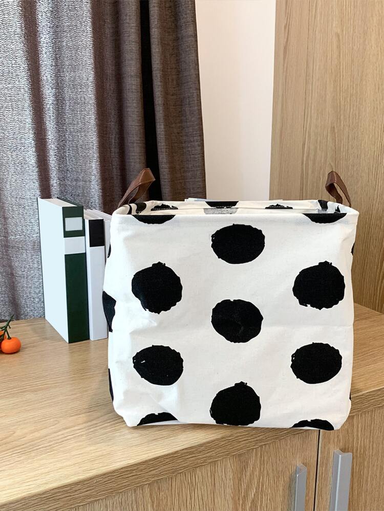 1pc Dot Pattern Storage Basket, Fabric Waterproof Collapsible Storage Cube For Home