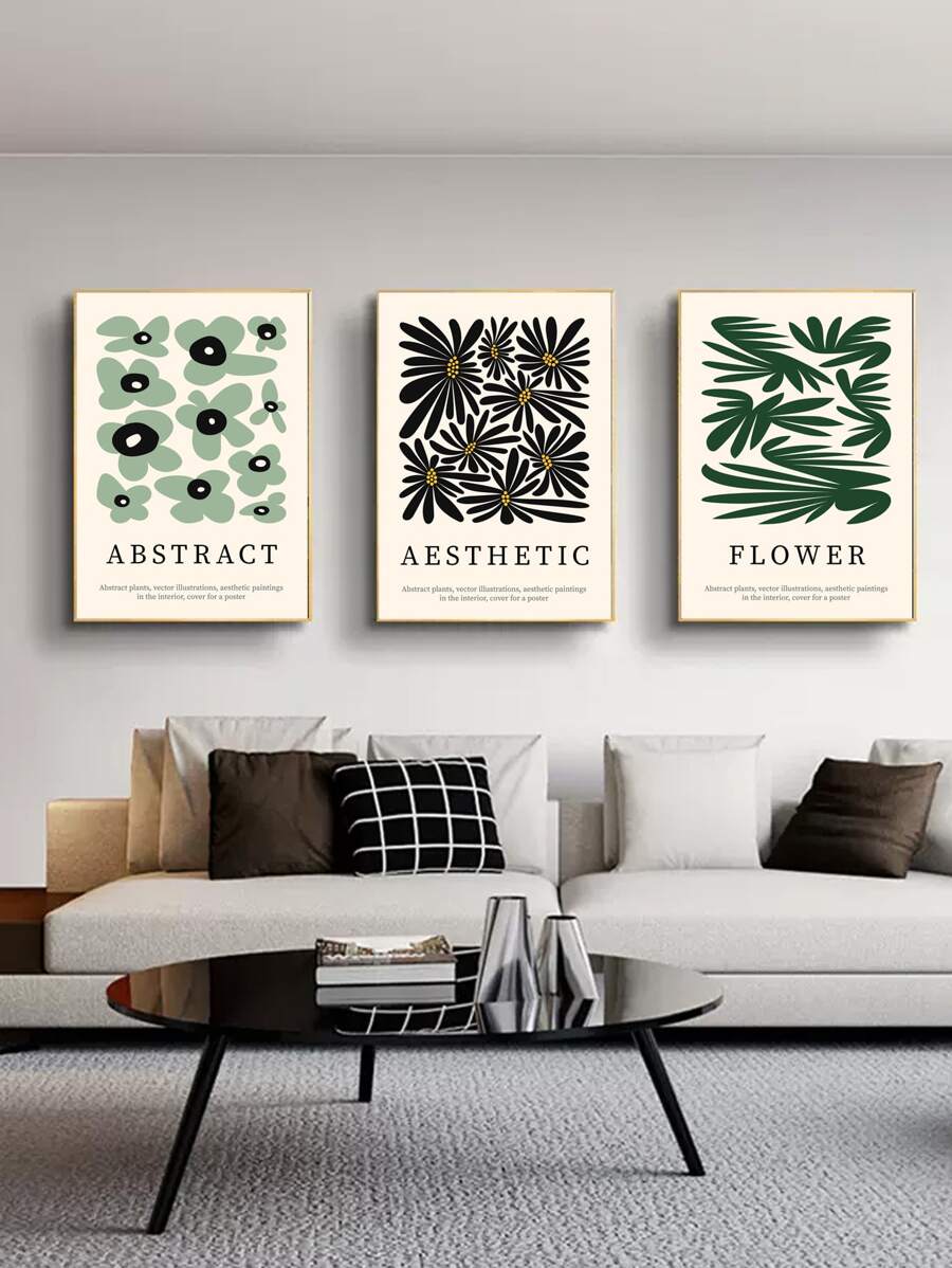3 Cái/bộ Họa Tiết Hoa & Khẩu Hiệu Có Khung Tranh, Bức Tranh Nghệ Thuật Treo Tường Sợi Hóa Học Cho Trang Trí Tường Nhà - Nhiều màu - Xem 1