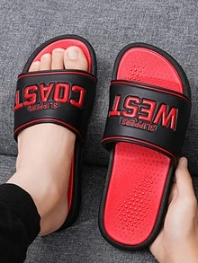 男士字母細節時尚拖鞋黑色 - 黑色 - 查看 1