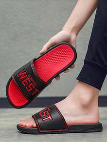 男士字母細節時尚拖鞋黑色 - 黑色 - 查看 2