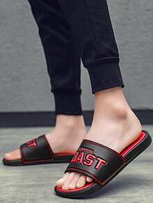 男士字母細節時尚拖鞋黑色 - 黑色 - 查看 3