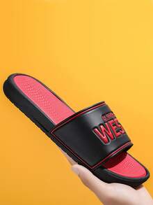 男士字母細節時尚拖鞋黑色 - 黑色 - 查看 7