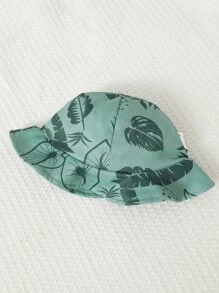 男嬰熱帶圖案前紐扣連身短褲附帽子 - 綠色 - 查看 3