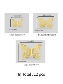 12入組3D創意設計紙蝴蝶貼紙，幾何圖案中空蝴蝶牆貼紙，適用於節日，派對，蛋糕裝飾，浪漫特殊家居裝飾，臥室裝飾，浴室裝飾，節日房間裝飾，節慶活動美化增進快樂的趣味牆藝術貼紙，適用於婚禮和聚會，辦公室裝飾，學校裝飾，周年禮物裝飾，情人節，蛋糕裝飾，有各種顏色和圖案可選擇，在各種場景中使用
