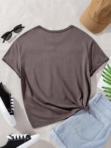 Tween Girl Cà Phê Dễ Thương Lưới Mèo Phong Cách Đường Phố Thoải Mái Cổ Tròn, Cotton - Cà phê nâu - Xem 2