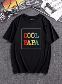 Hombres Camiseta con estampado de letra - Negro - Ver 1