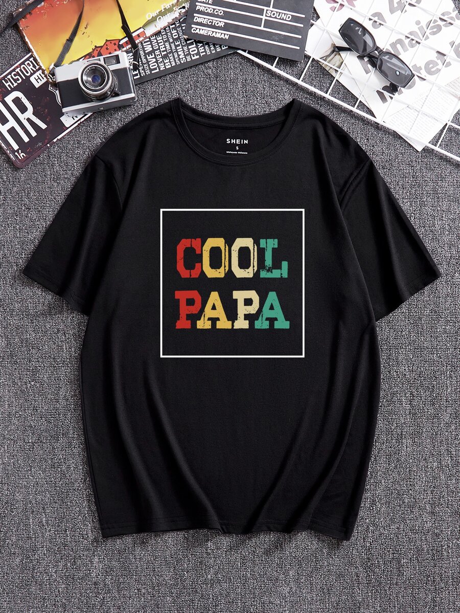 Hombres Camiseta con estampado de letra - Negro - Ver 1