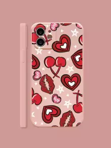 夏季情人節嘴唇心形櫻桃紋手機殼，適用於Iphone 15pro Max 14 13 12 11 Xiaomi Huawei Samsung保護殼 - 彩色 - 查看 1
