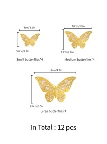 12pcs 3D Creative Design Paper Butterfly Sticker, Geometric Patterned Hollow Out Butterfly Wall Sticker For Holiday, Party, Cake Decoration, Romantic Special Design Home Decor, Bedroom Decor, Bathroom Decor, Room Decoration Stuff For Holiday, Festival, Beautify Enhance Happiness Wall Art Sticker For Wedding And Party, Office Decor, School Decor, Gift Decoration For Anniversary, Valentine, Cake Decoration, Various Colors And Patterns Are Available, Be Used In Various Scenarios
