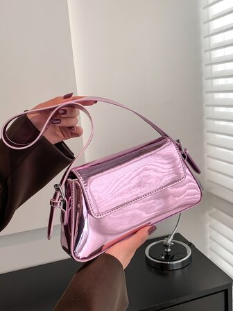 金屬質感翻蓋法棍包粉色