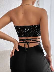 SHEIN Essnce Áo nữ Hội Chữ thập Buộc lại Tim Gợi cảm - màu đen - Xem 2