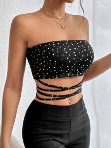 SHEIN Essnce Áo nữ Hội Chữ thập Buộc lại Tim Gợi cảm - màu đen - Xem 3