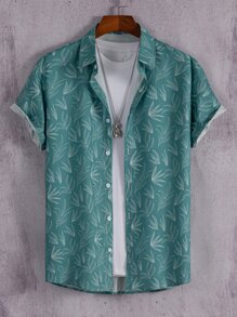 Manfinity Homme Men Leaf Print Shirt Without Tee - Green - View 1