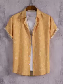 Manfinity Hypemode Men Leaf Print Shirt Without Tee - Mustard Yellow - View 1