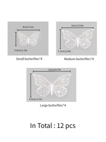 12pcs 3D Butterfly Sticker, Minimalist Paper Sliver Butterfly Shaped Wall Decal For Home Decor - Silver - View 5