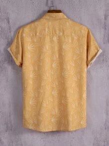 Manfinity Hypemode Men Leaf Print Shirt Without Tee - Mustard Yellow - View 2