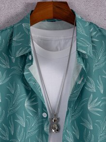Manfinity Homme Men Leaf Print Shirt Without Tee - Green - View 5
