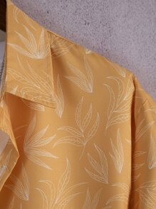 Manfinity Hypemode Men Leaf Print Shirt Without Tee - Mustard Yellow - View 3