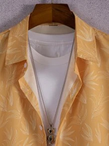 Manfinity Hypemode Men Leaf Print Shirt Without Tee - Mustard Yellow - View 4
