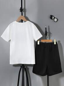 SHEIN Tween Boy Moon Y Letter Graphic Tee & Shorts