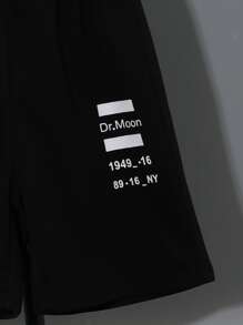 SHEIN Tween Boy Moon Y Letter Graphic Tee & Shorts