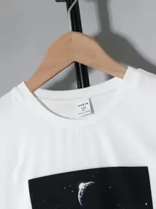 SHEIN Tween Boy Moon Y Letter Graphic Tee & Shorts