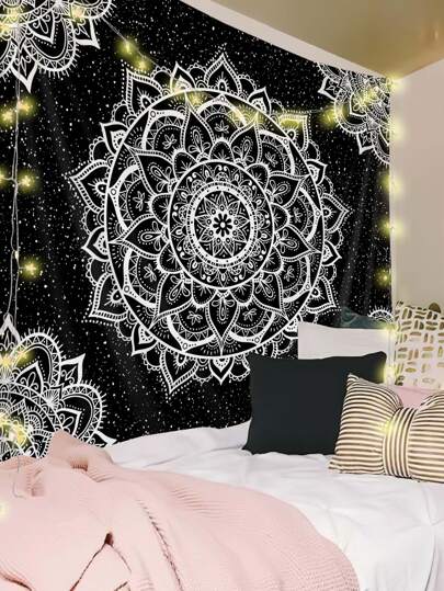 1pc Fabric Tapestry, Boho Mandala Pattern Wall Blanket For Home, Flag For Room, Room Decor, Tapestry, Wall Decor, Wall Art ,Room Stuffs, Flags For Room, Home Decor, Wall Tapestry