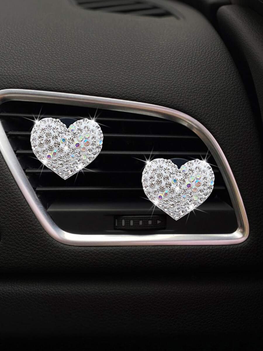 1 pieza Clip de salida de aire del coche con diamante de imitación con diseño de corazón