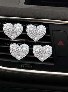 1 pieza Clip de salida de aire del coche con diamante de imitación con diseño de corazón