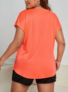 SHEIN Rhythm Era Plus Size Slogan Graphic Batwing Sleeve Sports Tee Gym Women Shirts - Orange - View 2