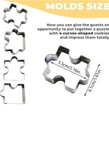 4 piezas Cortador para galletas de acero inoxidable de galleta rompecabezas en forma de para cocina - Plateado - Ver 3