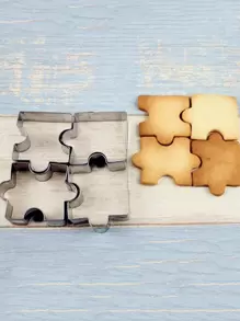 4 piezas Cortador para galletas de acero inoxidable de galleta rompecabezas en forma de para cocina - Plateado - Ver 6