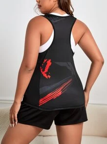 SHEIN Daily&Casual Top tank deportivo con estampado de slogan de espalda nadadora - Negro - Ver 2