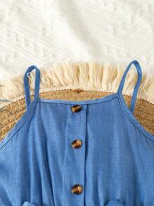 SHEIN Toddler Girls Ruffle Hem Belted Cami Romper - Blue - View 3