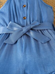 SHEIN Toddler Girls Ruffle Hem Belted Cami Romper - Blue - View 4