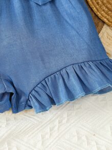SHEIN Toddler Girls Ruffle Hem Belted Cami Romper - Blue - View 5
