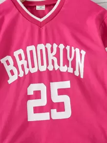 SHEIN Young Girl Letter Graphic Contrast Trim Tee - Hot Pink - View 5