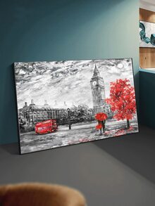 1入組建築圖案無框畫化學纖維牆壁藝術畫適用於家居牆壁裝飾 - 彩色 - 查看 2