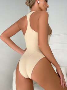 素色連體緊身衣 - 杏色 - 查看 2
