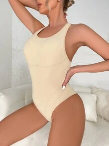 素色連體緊身衣 - 杏色 - 查看 6