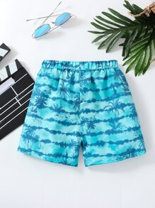 SHEIN 小男童紮染和棕櫚樹印花短褲 - 藍色 - 查看 2